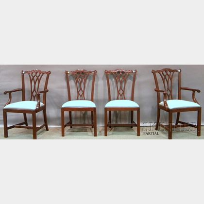 Set of Eight Councill Chippendale-style Carved Mahogany Dining Chairs with Upholstered Slip Seats