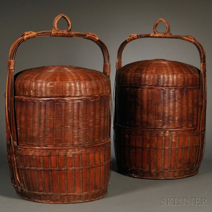 Two Wicker Baskets with Covers