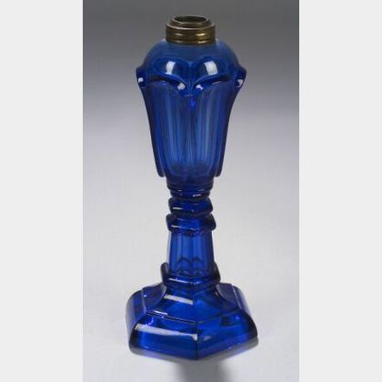 Cobalt Blue Pressed Glass Fluid Lamp