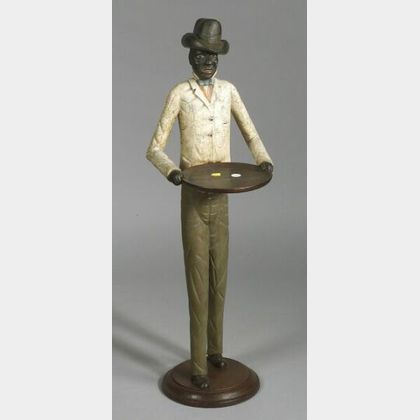 Folk Art Carved and Painted Wood Waiter Figure