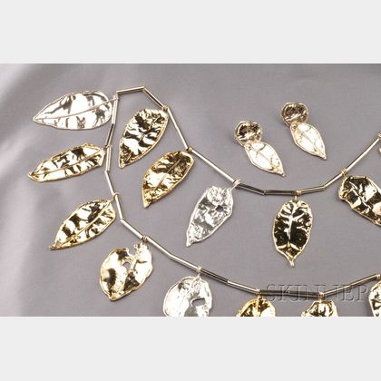 Sterling Silver and Silver-gilt Necklace and Earpendants, J. Cooper