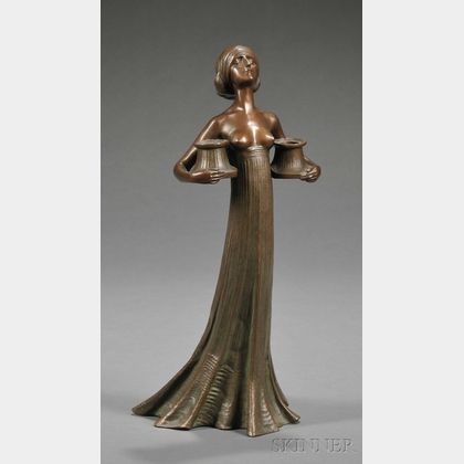 Art Nouveau Figural Two-light Bronze Candelabra