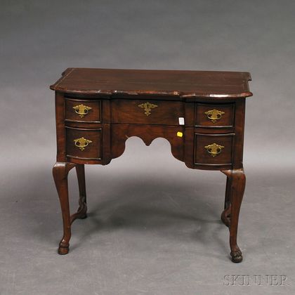 Queen Anne-style Walnut Veneer Dressing Table and Georgian-style Looking Glass