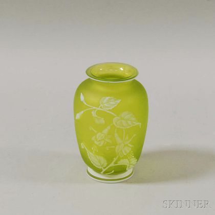 English Cameo Glass Vase with Moth and Flowers
