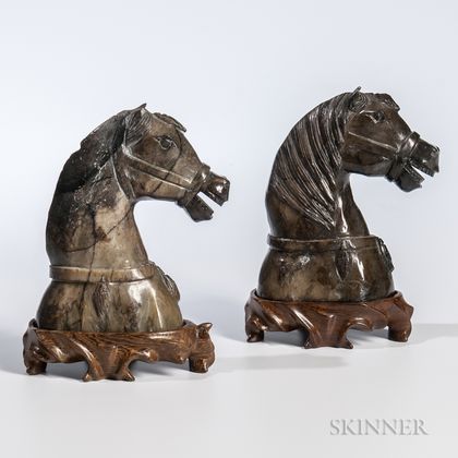 Pair of Soapstone Horse Heads