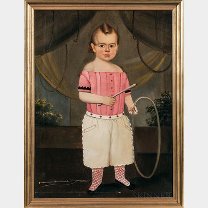 Prior-Hamblen School, Mid-19th Century Portrait of a Child Dressed in Pink