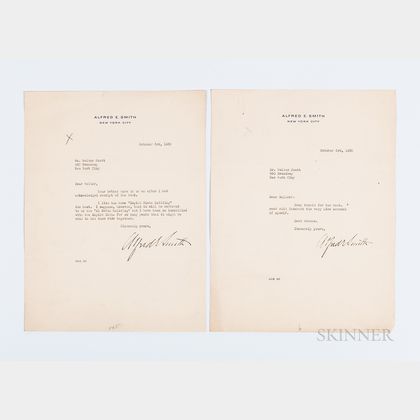 Smith, Alfred E. (1873-1944) Two Typed Letters Signed to Walter Scott, 1930.