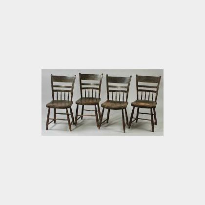 Set of Four Painted and Decorated Windsor Side Chairs and Three Assorted Windsor Side Chairs.