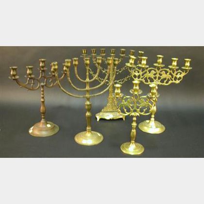 Five Judaic Bronze and Brass Candelabras
