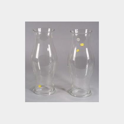 Pair of Large Colorless Blown Glass Hurricane Lamps