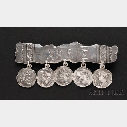 George W. Shiebler Sterling Silver "Homeric" Medallion Bar Pin