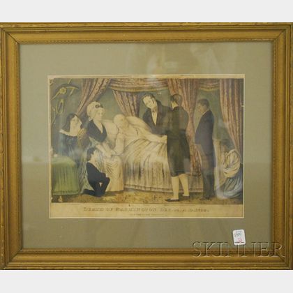 Framed N. Currier Small Folio Hand-colored Lithograph Death of Washington, Dec. 14. A.D. 1799.