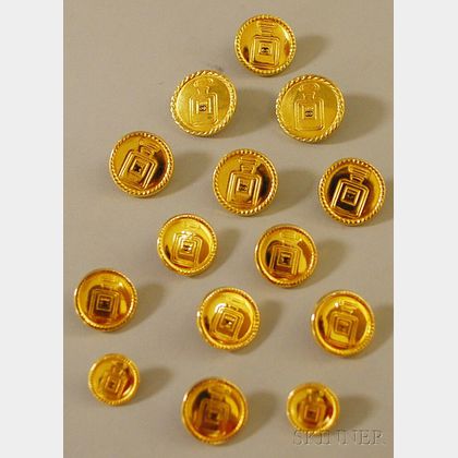 Set of Fourteen Gold-tone Chanel Buttons