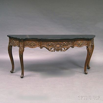 Rococo-style Carved Walnut Slate-top Console Table