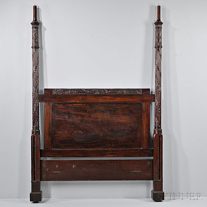 Late Federal Carved Mahogany Tall Post Bed