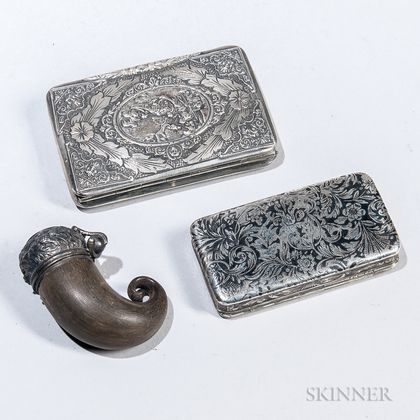 Two European Silver Boxes and a Horn Scent Box