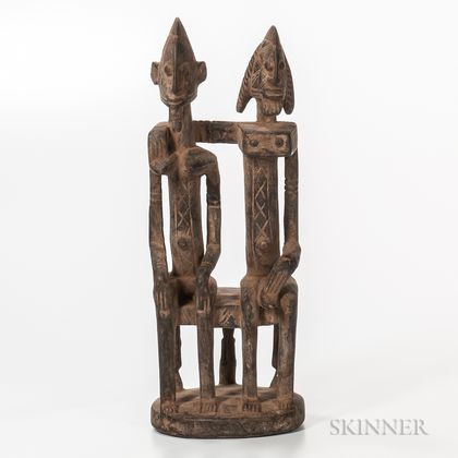Dogon-style Carved Wood Seated Male and Female Figures