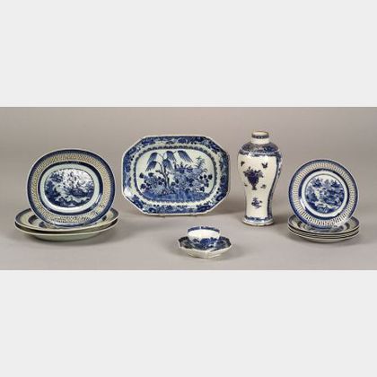 Twelve Blue and White Chinese Export Porcelain Items