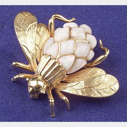 18kt Gold and Opal Bee Brooch