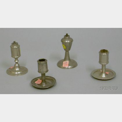 Four Small Pewter Lamps