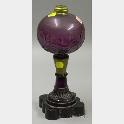 Amethyst Pressed Glass and Brass Fluid Lamp