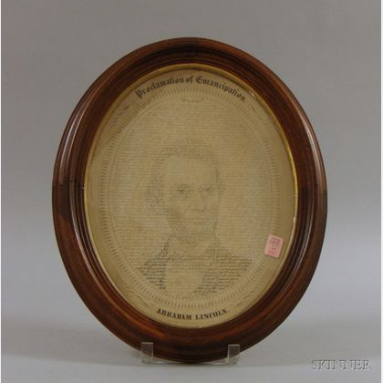 Victorian Oval Walnut Framed A. Hageboeck Lithograph Proclamation of Emancipation