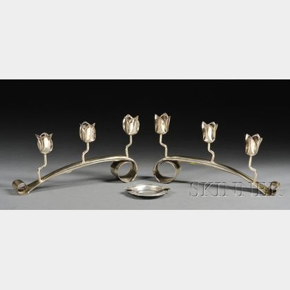 Pair of Silver Candelabra and a Silver Ashtray
