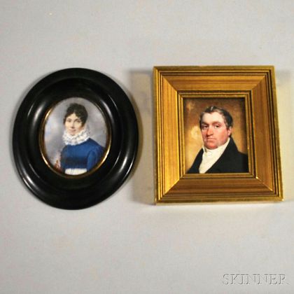 Two Framed Miniature Watercolor on Ivory Portraits