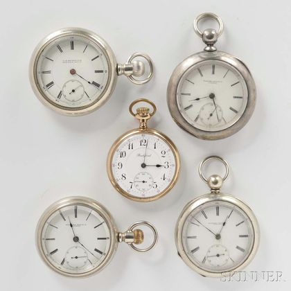 Rockford Grade 645 and Four Other Open-face Watches