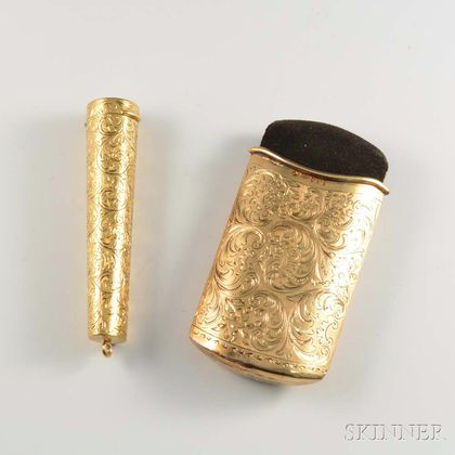 Two English Engraved Gold Accessories