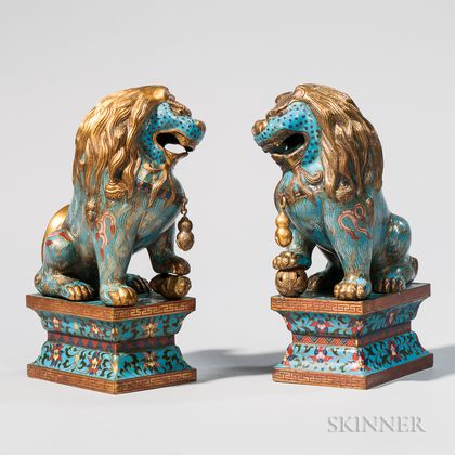 Pair of Cloisonné Buddhist Lions