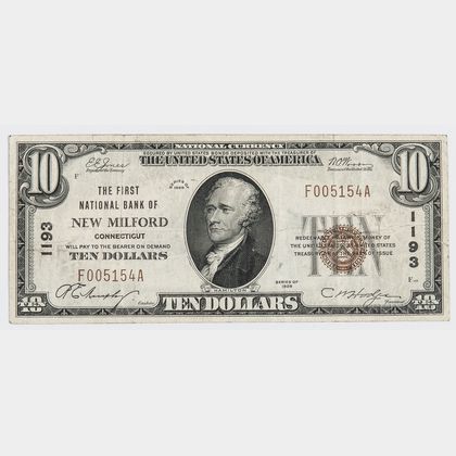 1929 The First National Bank of New Milford Type 1 $10 Note