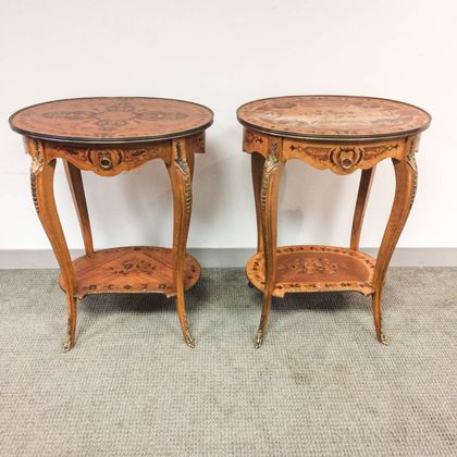 Two Louis XVI-style Ormolu-mounted Marquetry Side Tables