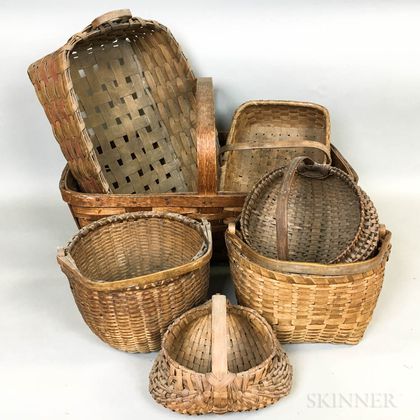Seven Woven Splint Baskets. Estimate $100-150