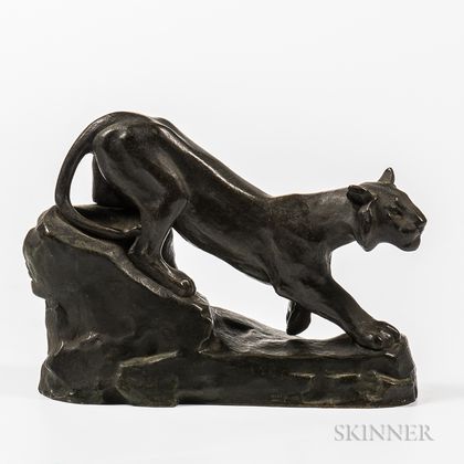 After Oscar Waldmann (Swiss, 1856-1937) Bronze Model of a Lion on a Rocky Base