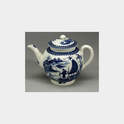 Caughley Porcelain Blue Transfer Printed Teapot and Cover