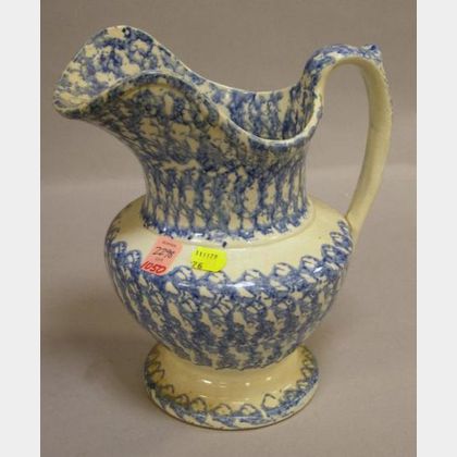 Blue and White Spatterware Pitcher. 