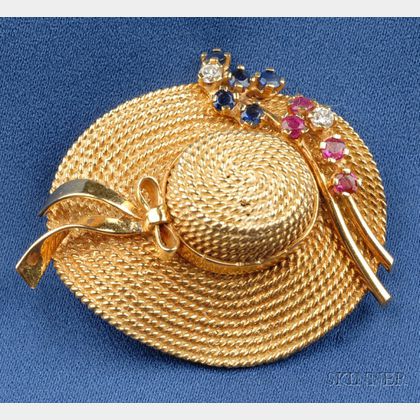 18kt Gold and Gem-set Hat Brooch