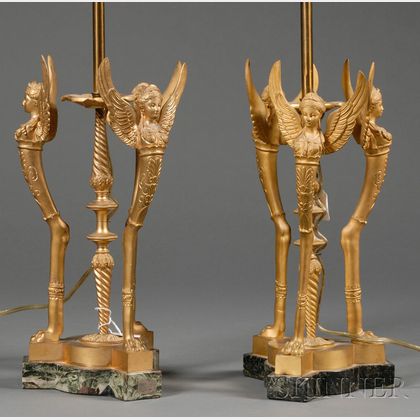 Pair of Empire Revival Bronze Lampbases