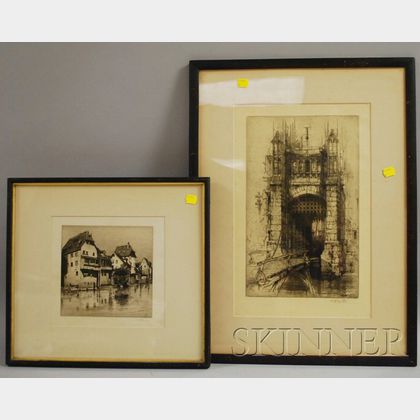 Lot of Two Framed Etchings: Attributed to Alexander P. Thomson (Scottish, d. 1962),Old Houses...