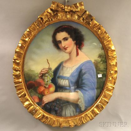 European School, 19th Century Portrait of a Lady with Grapes and Peaches