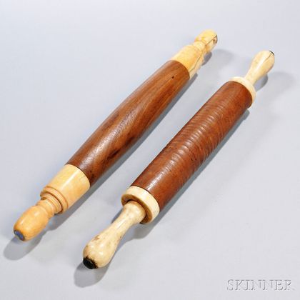Two Turned Hardwood Ivory-handled Rolling Pins