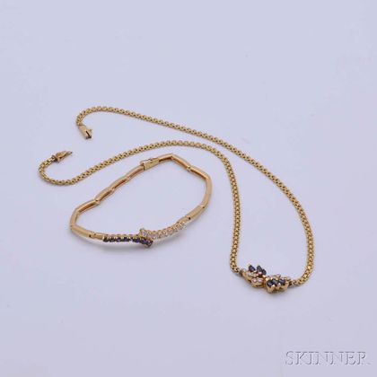 14kt Gold, Sapphire, and Diamond Bracelet and Necklace