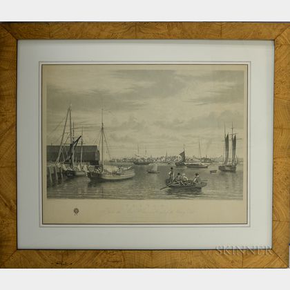 Framed H.I. Megarey Engraving Boston, From the Ship House, west end of the Navy Yard 