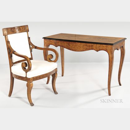 Continental Marquetry Neoclassical-style Desk and Chair