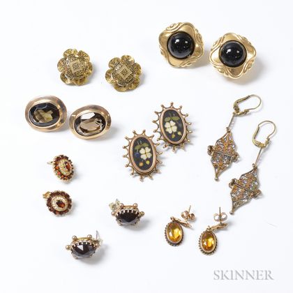 Eight Pairs of Antique Gold Earrings