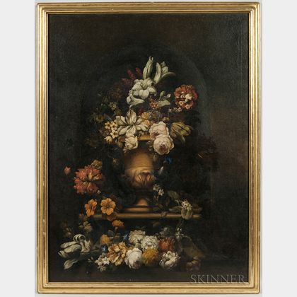Continental School, 17th Century Style An Arrangement of Flowers Cascading from an Urn