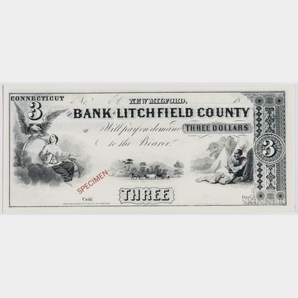 Bank of Litchfield County $3 Specimen Note