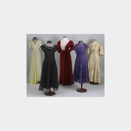 Group of 20th Century Ladys Dresses, Gowns and Accessories. 