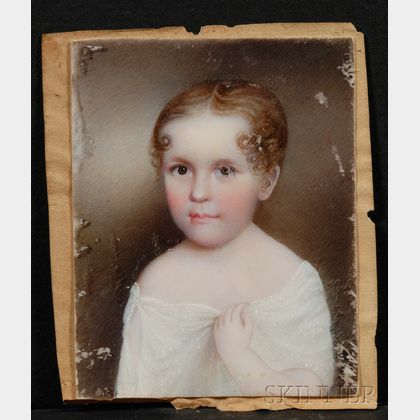 American School Portrait Miniature of a Child Wearing a White Gown
